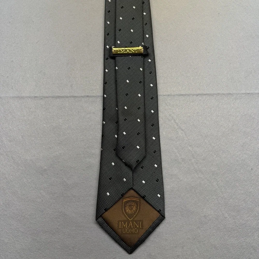 IMANI UOMO Men's Black & White Geometric Silk Touch Microfibre Woven Tie